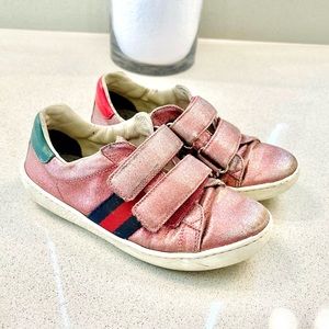 Authentic Gucci pink Sequined velcro sneakers